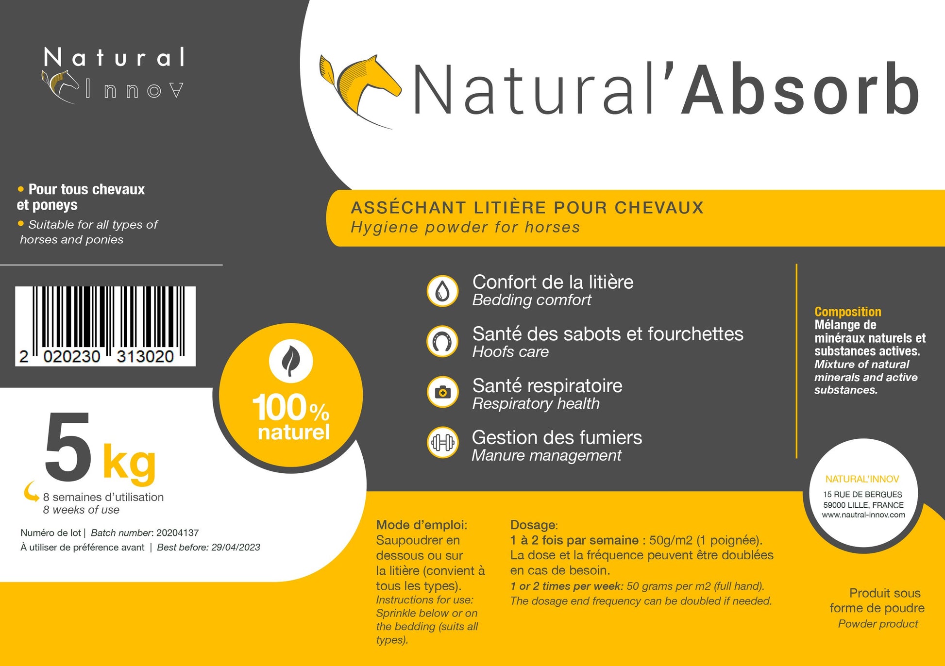 Natural'Absorb 5kg Natural'Innov  30,00 €
